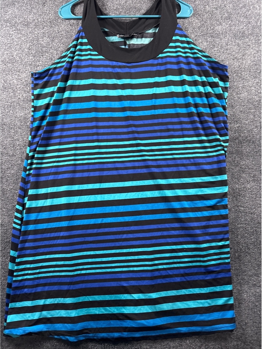 Ellen Parker Womens Plus 3X Blue Black Striped Sleeveless Tunic Top